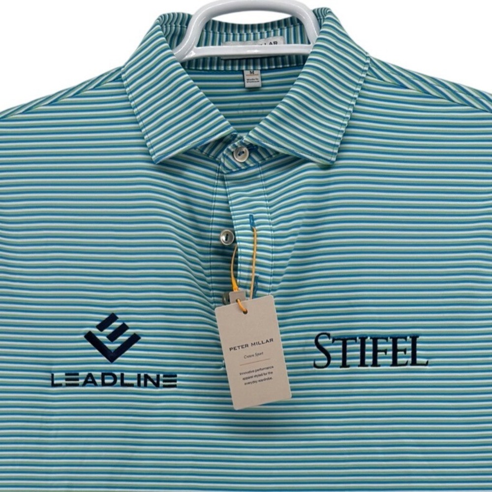Peter Millar Summer Comfort Polo M Striped NWT PGA Tour Issue Keith Mitchell